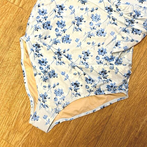 A Pea in the Pod Maternity Blue Floral Ruffle One-Piece Swimsuit Size Medium - Picture 6 of 13